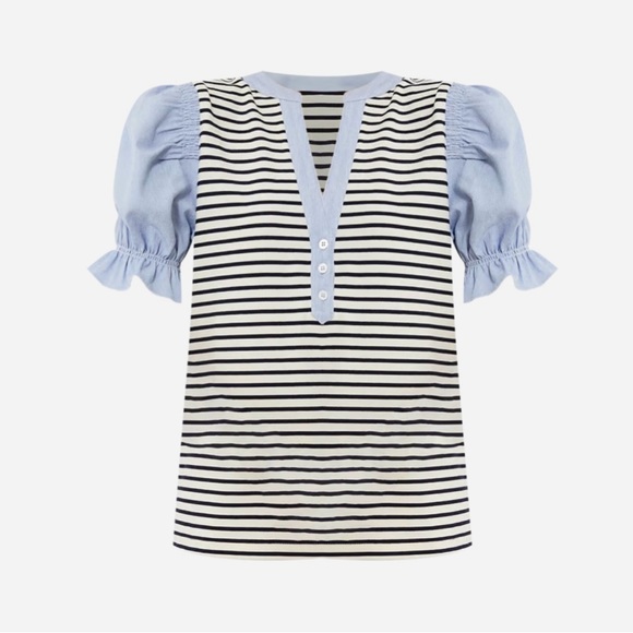 Tuckernuck Tops - NWOT Tuckernuck POMANDER PLACE Navy Stripe Livia Puff Sleeve Top Size: Large